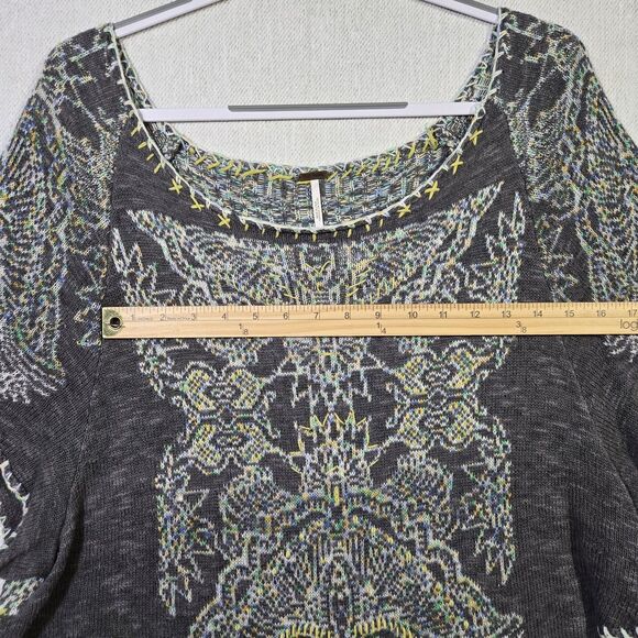 Free People Knit Top Sweater Boho Oversized Medium Grey Cotton Linen Angel Wings - Picture 13 of 16